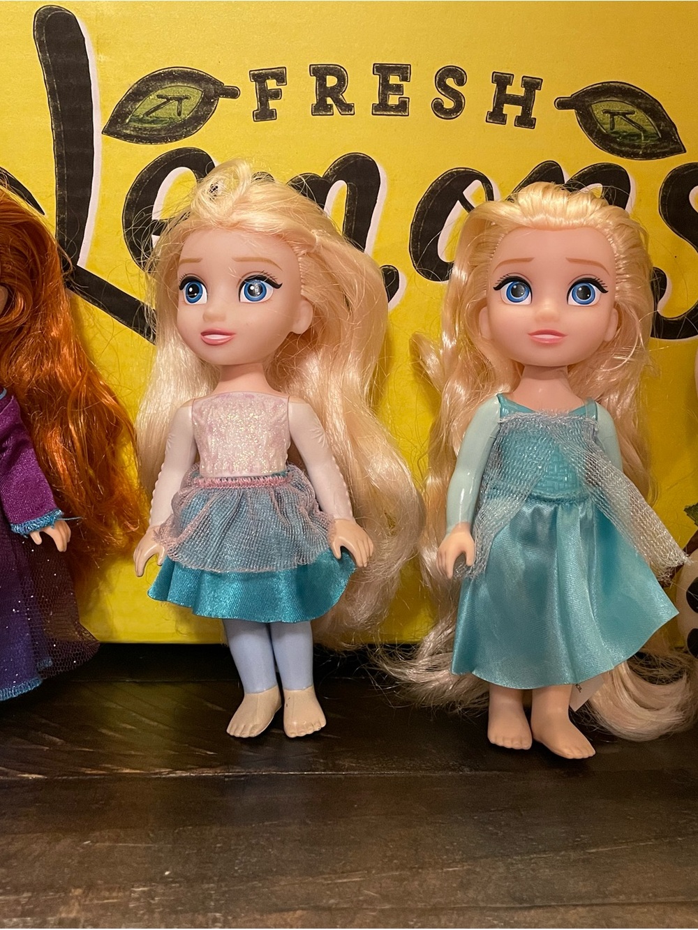 Disney Blonde Doll Pair in Teal & Light Blue Dresses